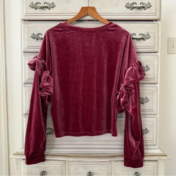 Pink Velvet Ruffle Top - Picture 2 of 3